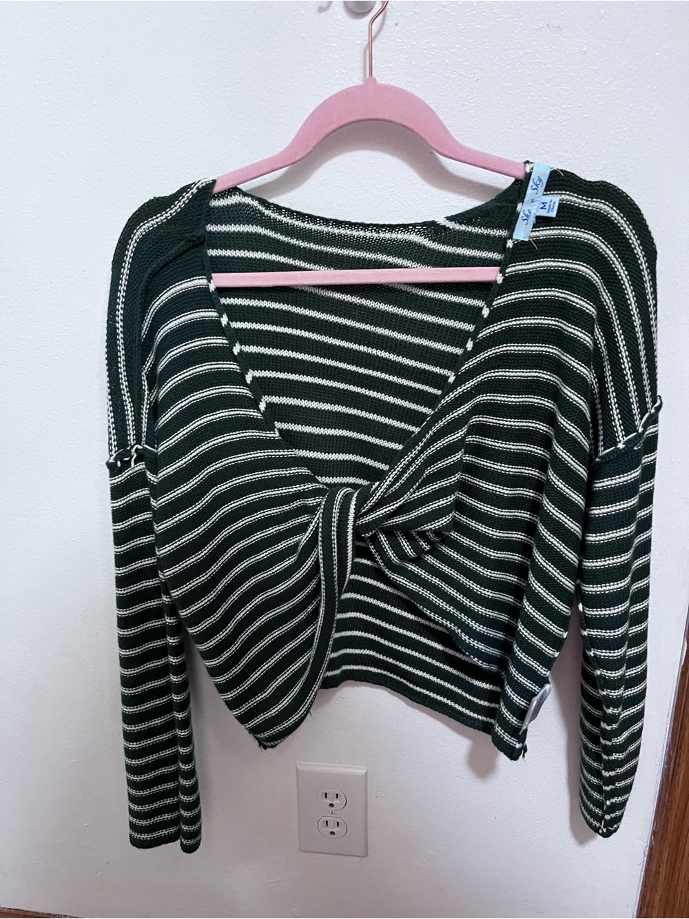 Reversible Striped Twist  Long Sleeve Top - Black & White medium